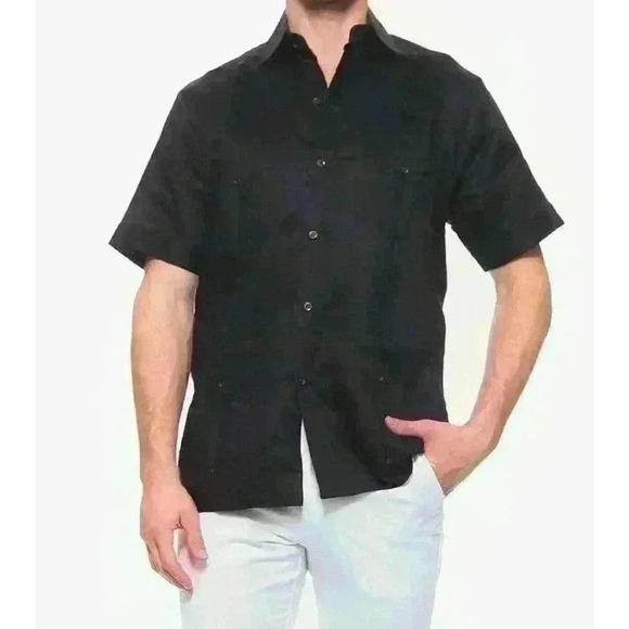 NWT Mojito 100% Linen Short Sleeve Black Button Down Size 8X XXXXXXXXL - Picture 2 of 6